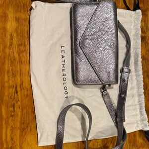 Leatherology Metallic Pebbled Crossbody Bag - Silver